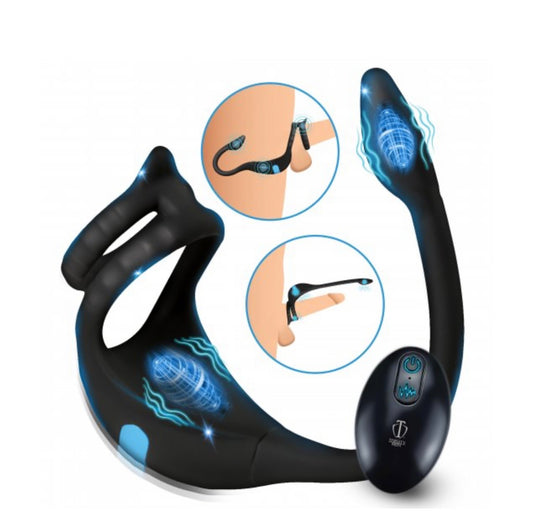Vibrating Silicone Cock Ring and Anal Stimulator