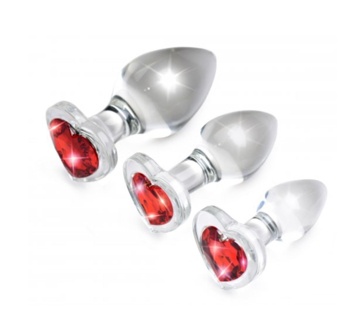 Red Heart Gem Glass Anal Plug