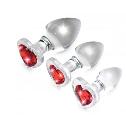 Red Heart Gem Glass Anal Plug